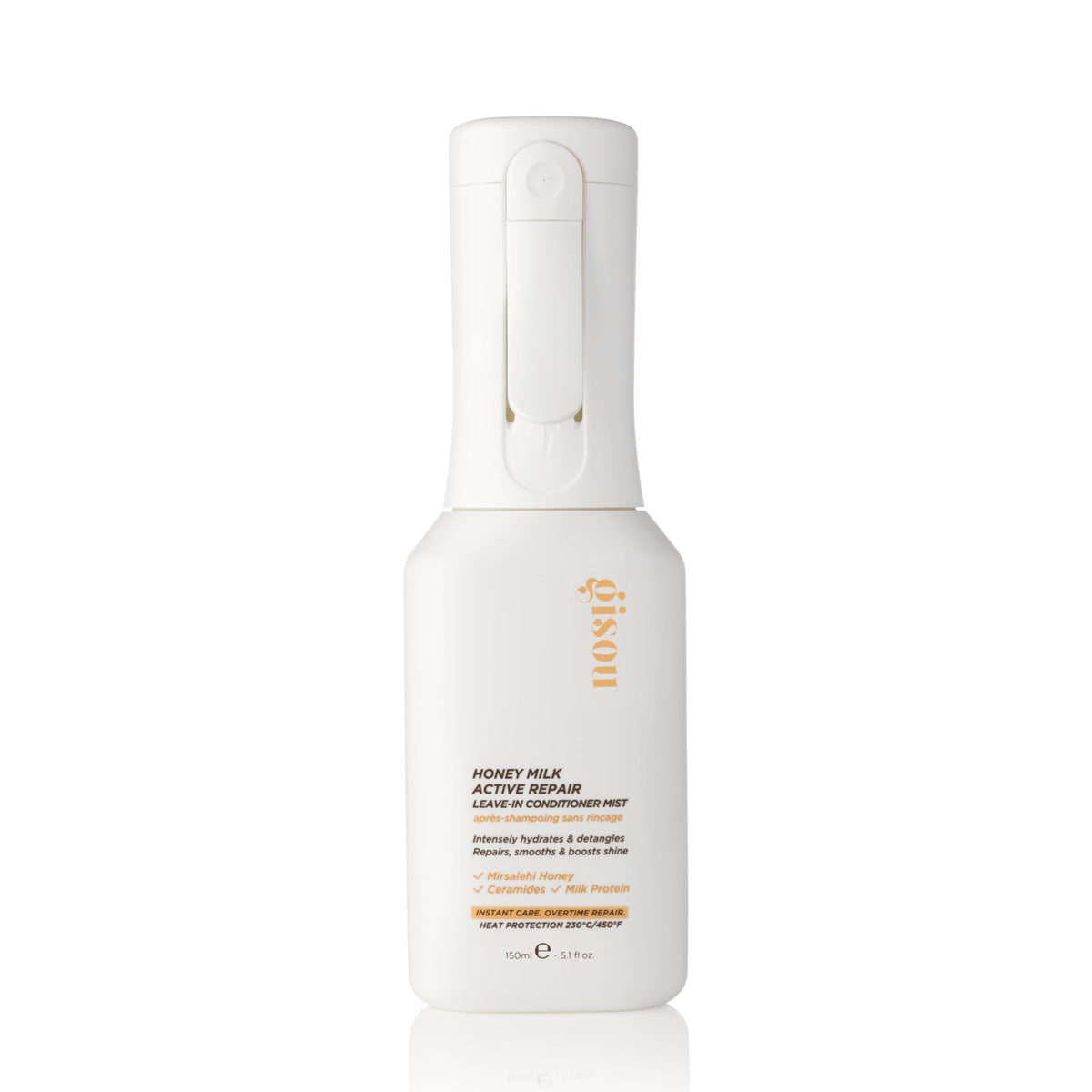 Gisou front bottle shot showing sleek packaging and easy spray for quick care