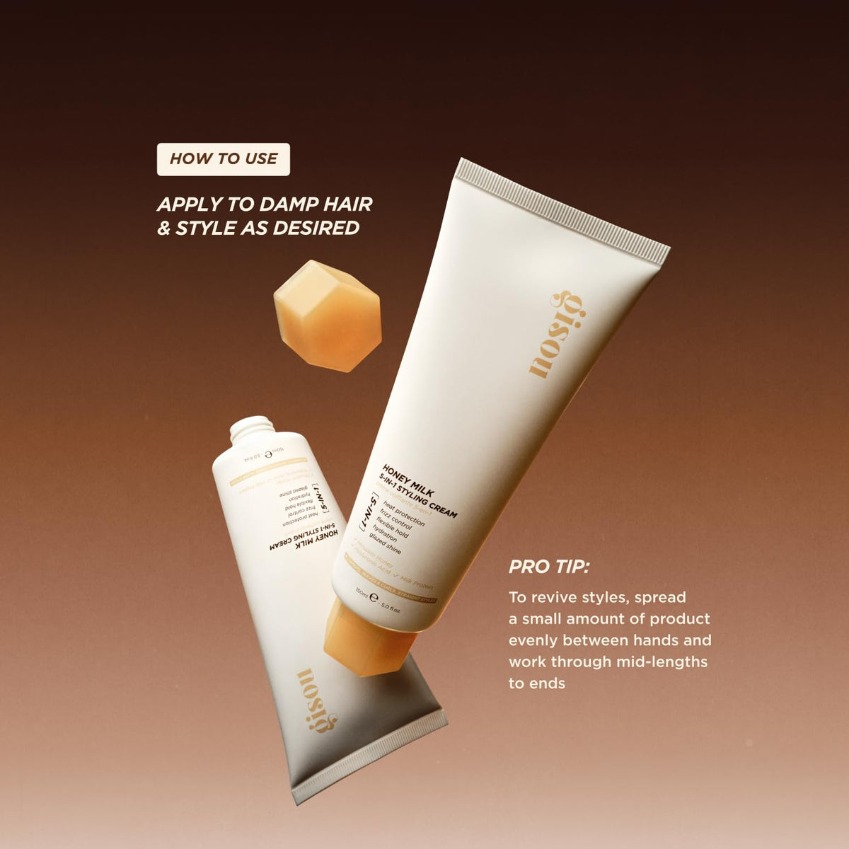 Gisou styling cream on bathroom shelf in lifestyle setting for daily use