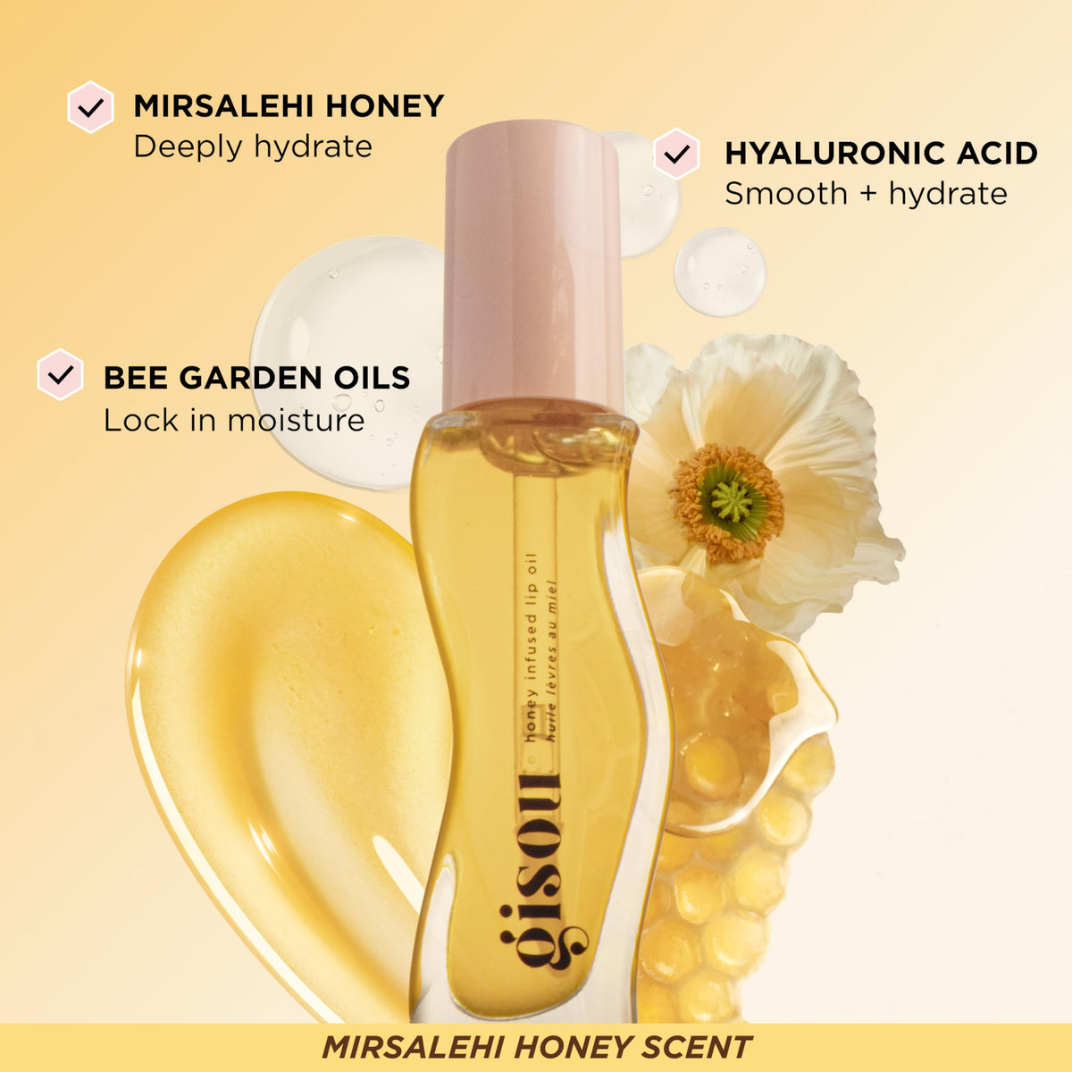 Gisou lip oil worn by model in lifestyle setting illustrating natural glossy look