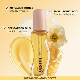 Gisou lip oil worn by model in lifestyle setting illustrating natural glossy look