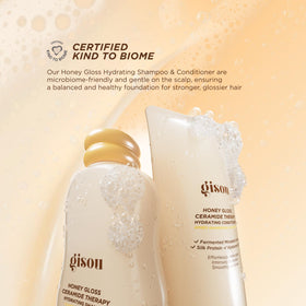 Scalp close-up using Gisou emphasizing balanced microbiome and comfort benefits