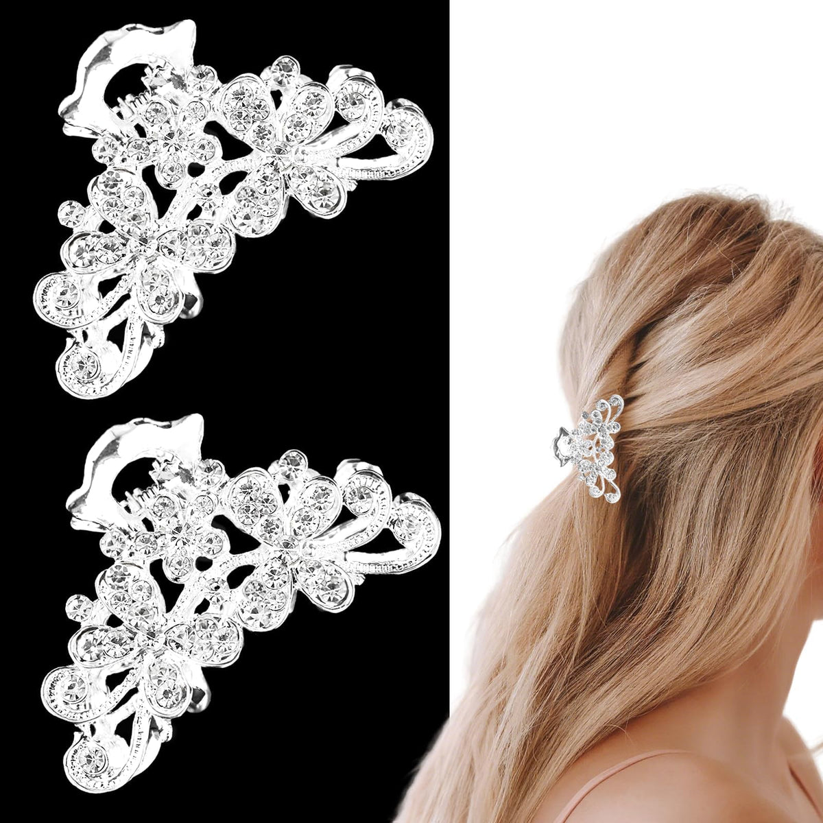 GIYAWA front view showing two silver rhinestone clips adding elegant sparkle