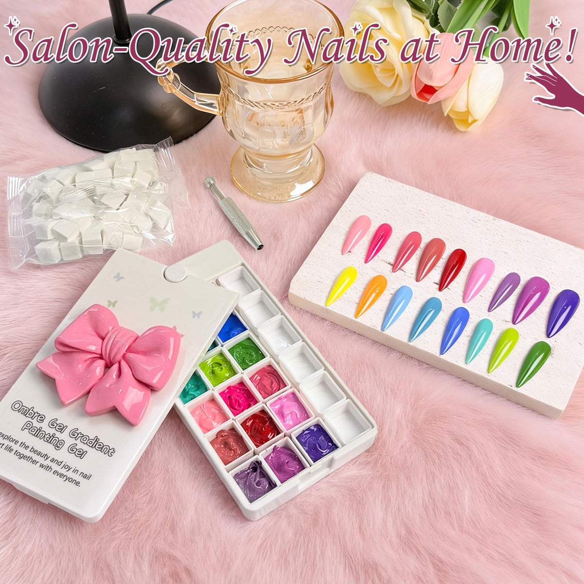 GJYUQHUA nails with chrome powder finish demonstrating reflective shine and polish base