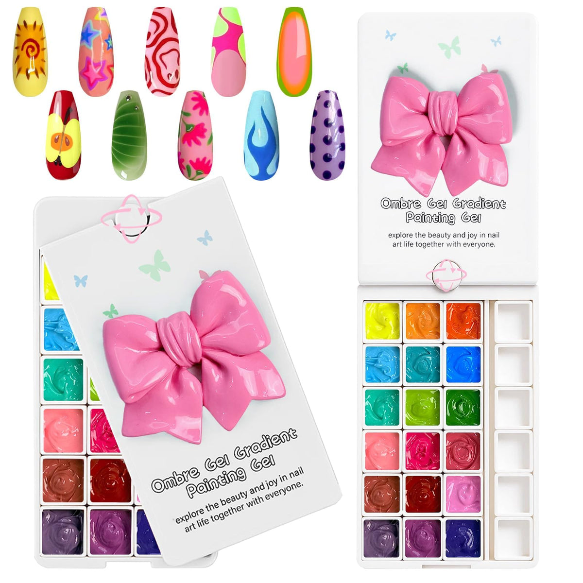 GJYUQHUA kit front packaging showing 18 gel pots and included tools for versatile nail art