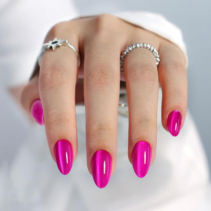 GJZEZ front packaging showing hot pink almond press-on nails and included kit
