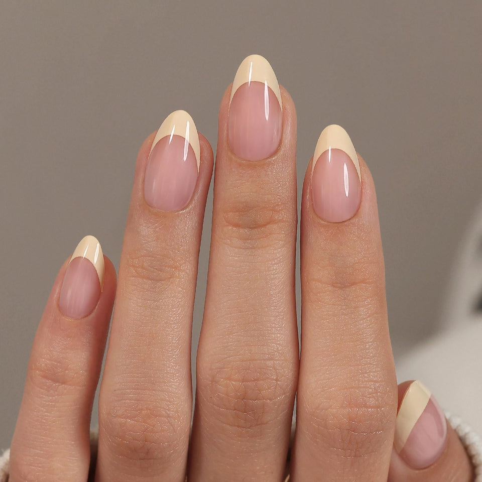 GJZEZ front packaging showing buttermilk French tip nails and benefits
