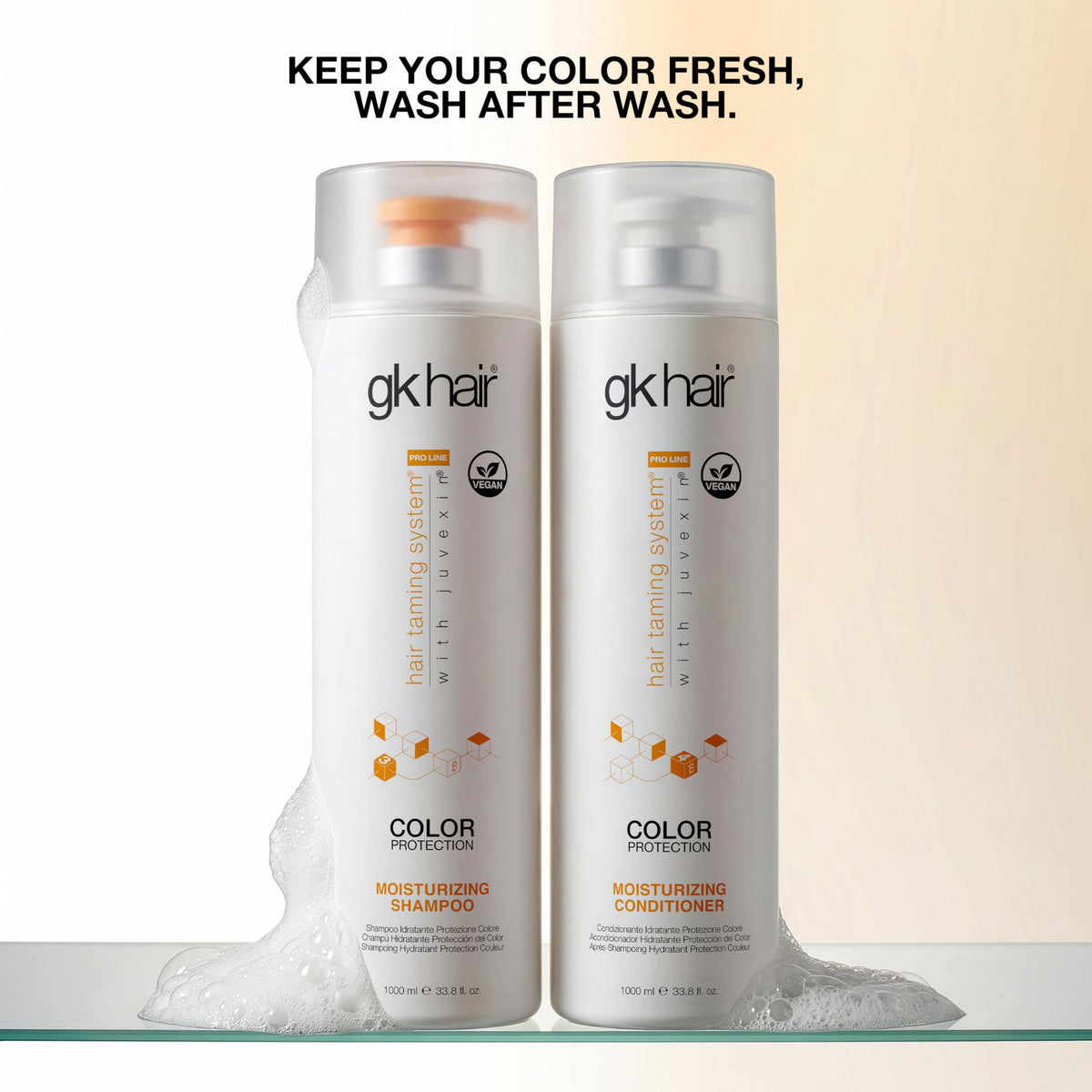GK HAIR before and after image showing improved color shine benefit