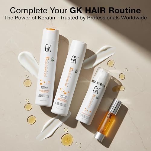 GK HAIR before and after split view showing reduced frizz and added shine
