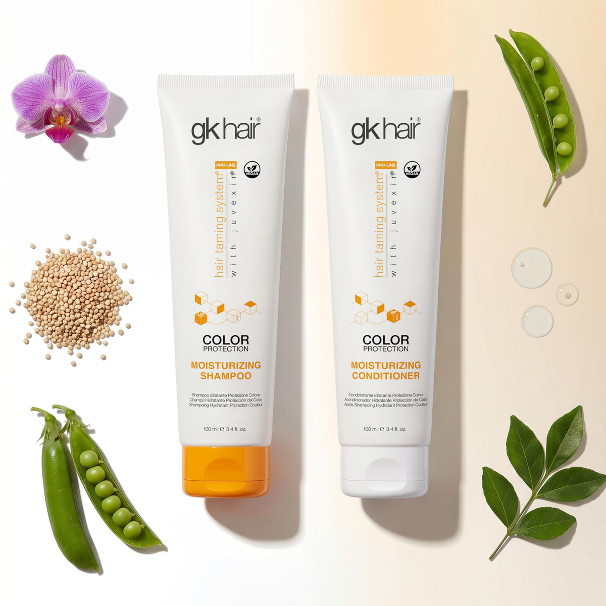 GK HAIR travel bottles inside a toiletry bag demonstrating on-the-go convenience