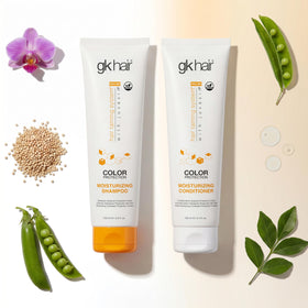 GK HAIR travel bottles inside a toiletry bag demonstrating on-the-go convenience