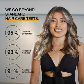 GK HAIR cashmere before and after hair strands showing reduced frizz and smoother look