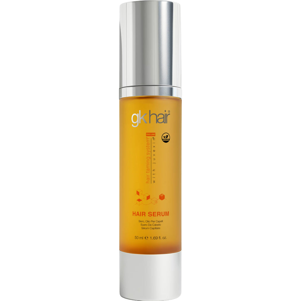 GK HAIR front bottle view showing sleek packaging and quick styling benefit