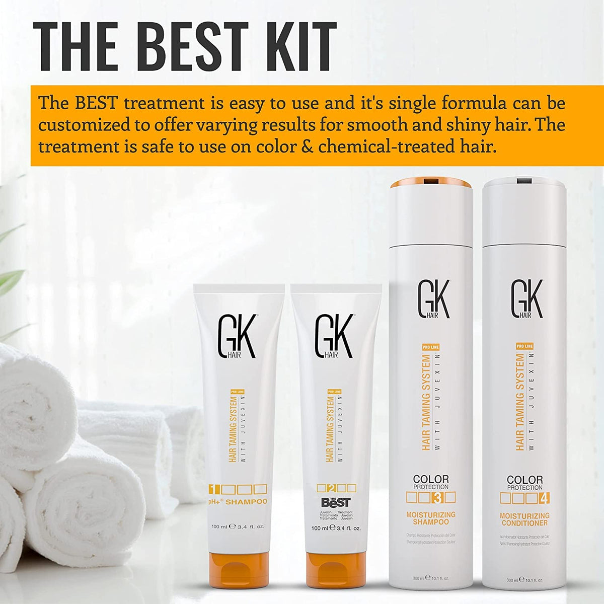 GK HAIR lifestyle bathroom counter setup showing kit convenience and ready-to-use benefit