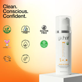 GK HAIR bottle beside ruler conveying 4.4 oz size for buying confidence