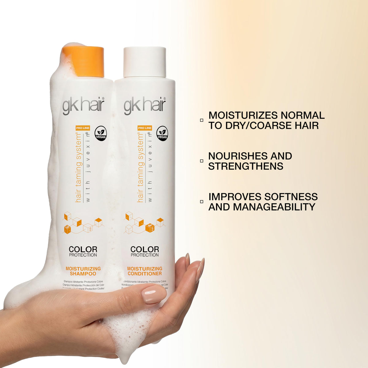 GK HAIR set staged in bathroom lifestyle for everyday use benefit