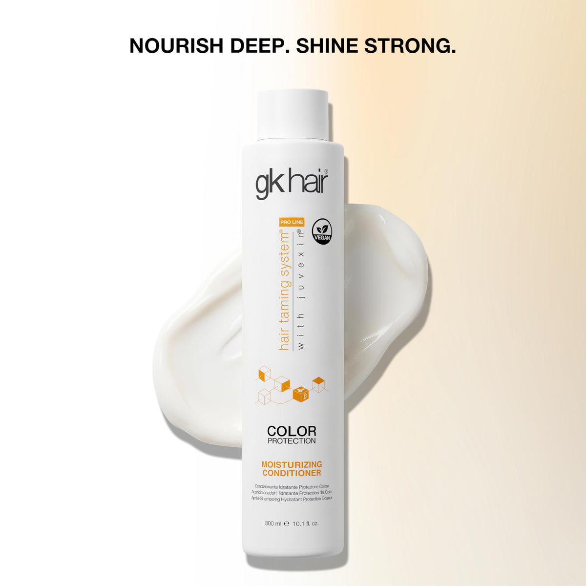 GK HAIR lifestyle image of smooth shiny hair demonstrating frizz control