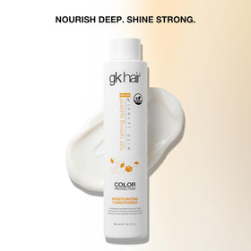 GK HAIR lifestyle image of smooth shiny hair demonstrating frizz control