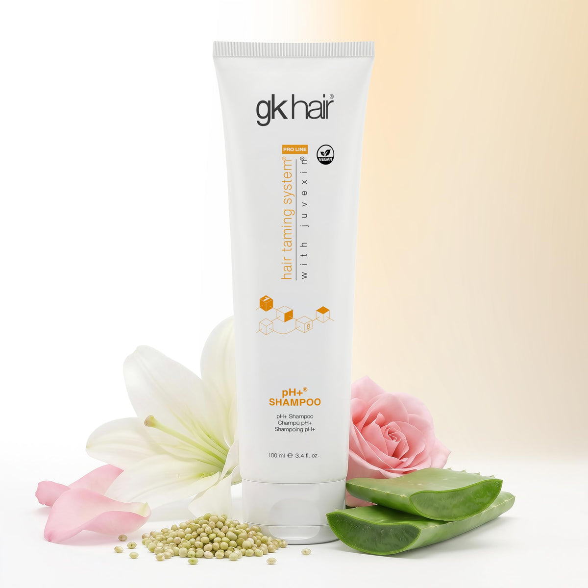 GK HAIR back label image highlighting ingredients and usage directions