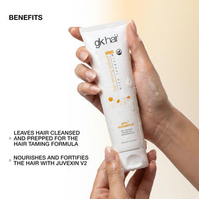 GK HAIR on bathroom shelf suggesting convenient travel and daily use