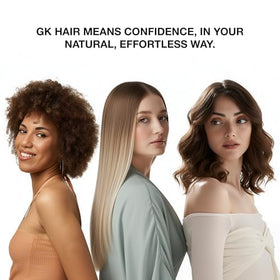 GK HAIR professional bottles on shelf showing salon-grade quality