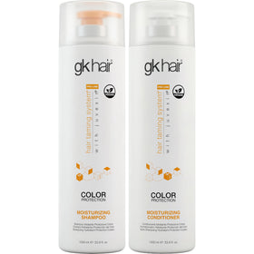 GK HAIR front packaging showing large 33.8 oz bottles and product benefits