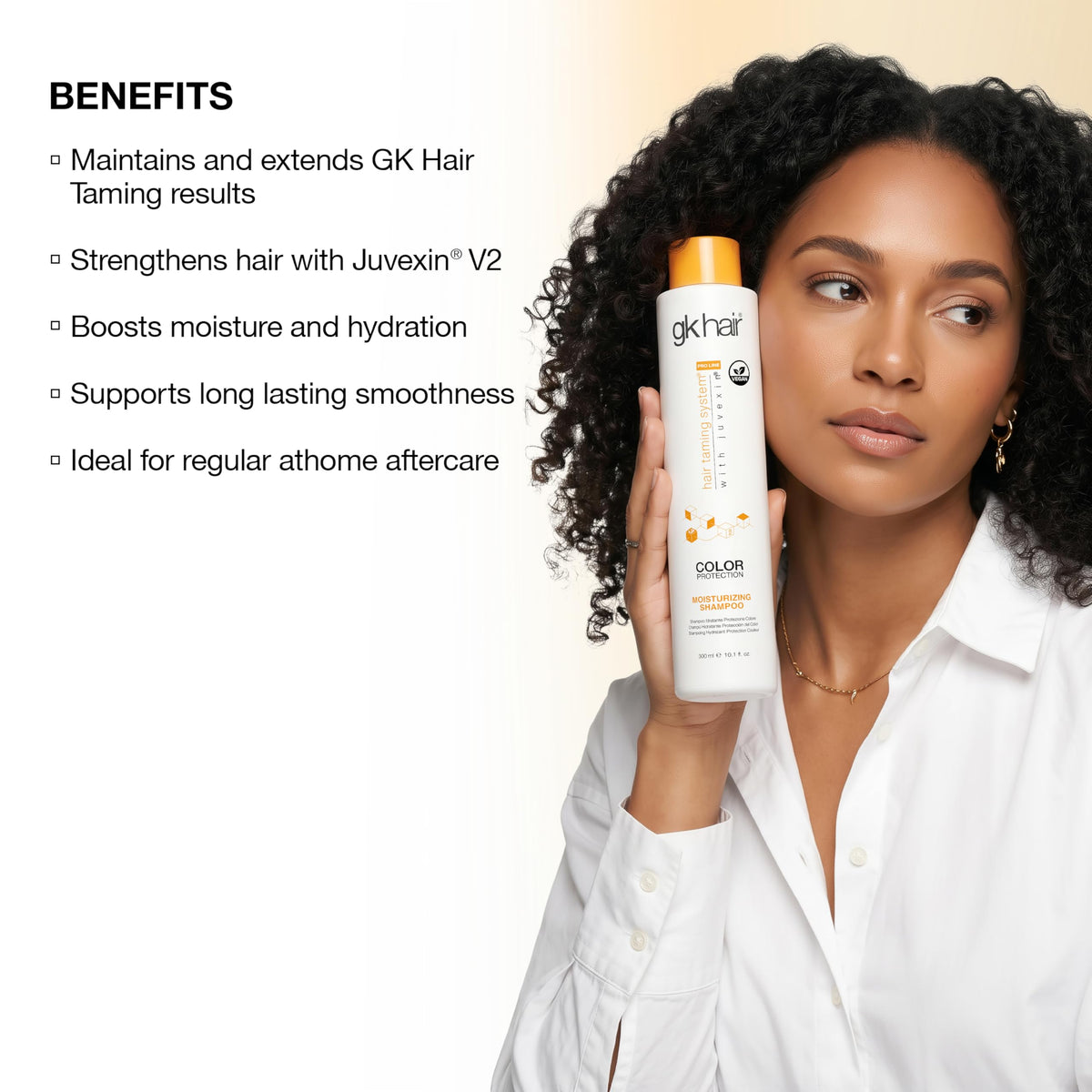 GK HAIR shampoo in a shower setting showing salon-quality routine