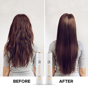 GK HAIR shampoo pump close-up illustrating gentle daily cleansing