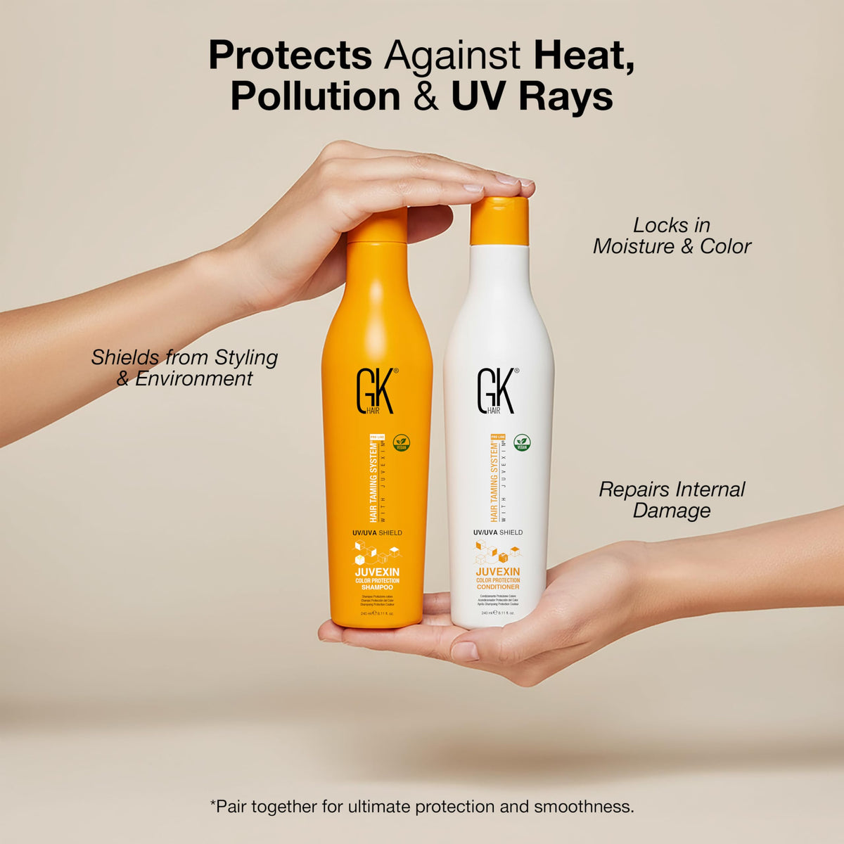 GK HAIR conditioner cream texture showing nourishing, frizz-reducing formula
