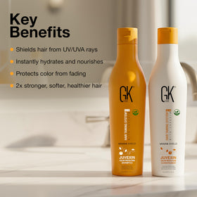 GK HAIR ingredients panel close-up showing sulfate- and paraben-free formula