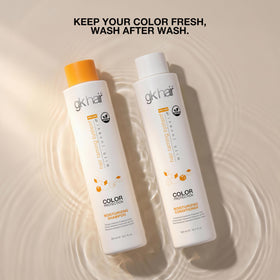 GK HAIR bottles beside ruler indicating 10.1oz size and value
