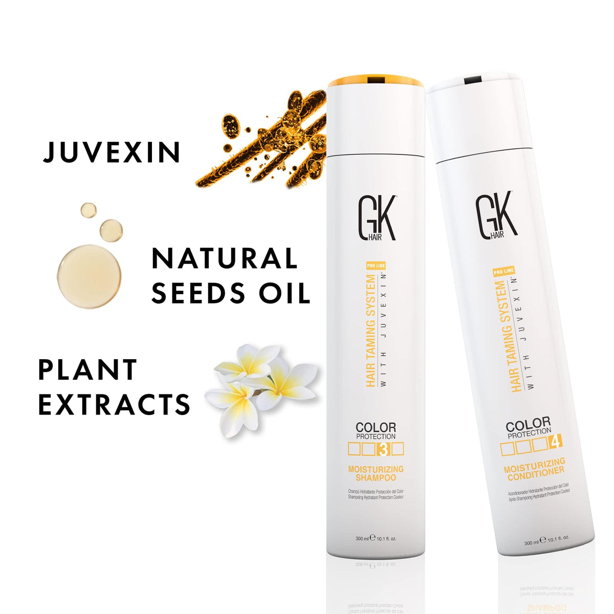GK HAIR size scale bottle in hand conveying travel-friendly bottles