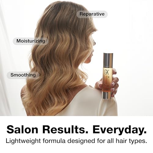 GK HAIR bottle next to ruler showing 1.69 oz compact, travel-friendly size