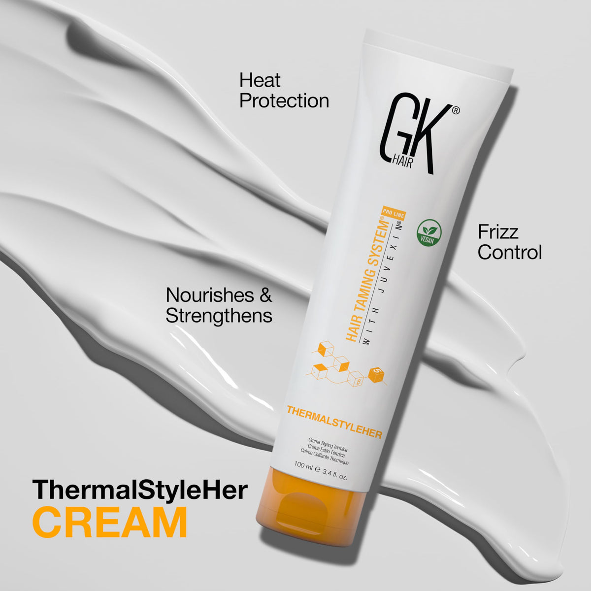 GK HAIR before and after comparison showing reduced frizz and sleeker hair