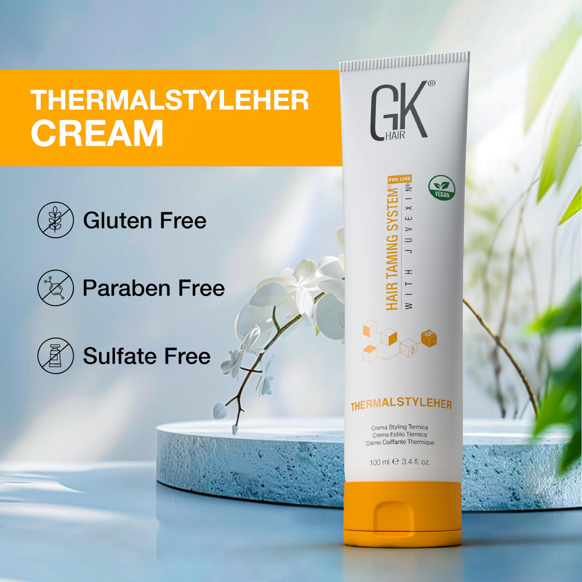 GK HAIR lifestyle shot of smooth shiny hair showing improved manageability