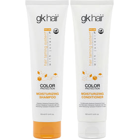 GK HAIR front packaging showing travel-size shampoo and conditioner for color protection