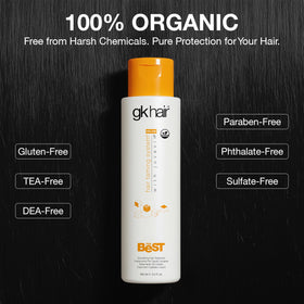 GK HAIR bottle label detail highlighting keratin complex and ingredient clarity
