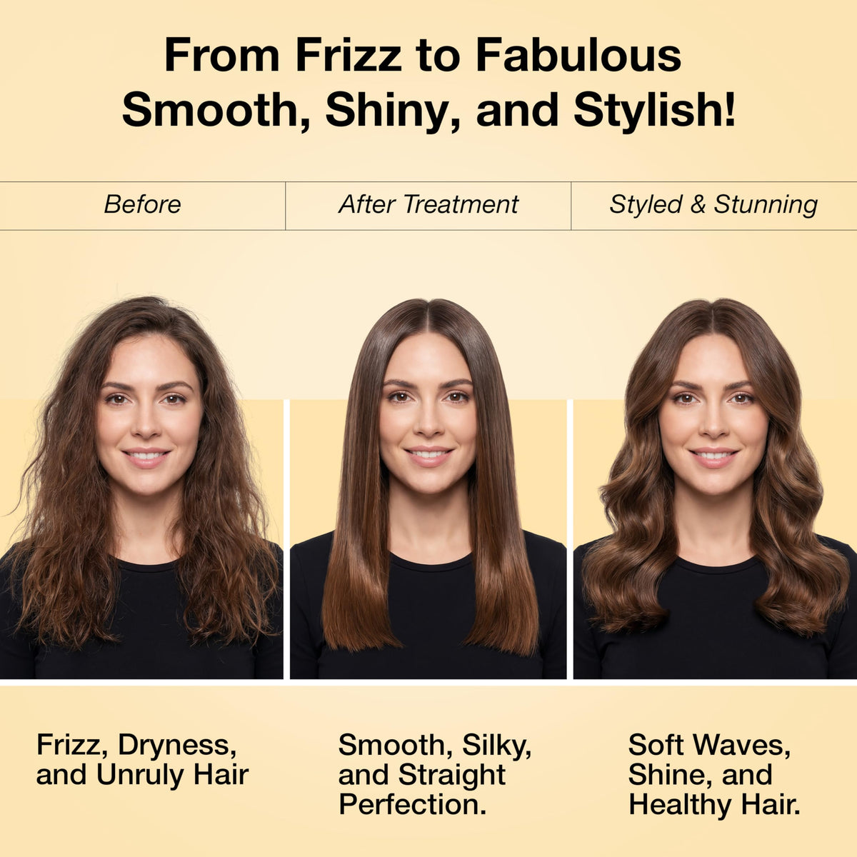 GK HAIR curly to straight transformation demonstrating visible smoothing results