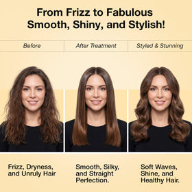 GK HAIR curly to straight transformation demonstrating visible smoothing results