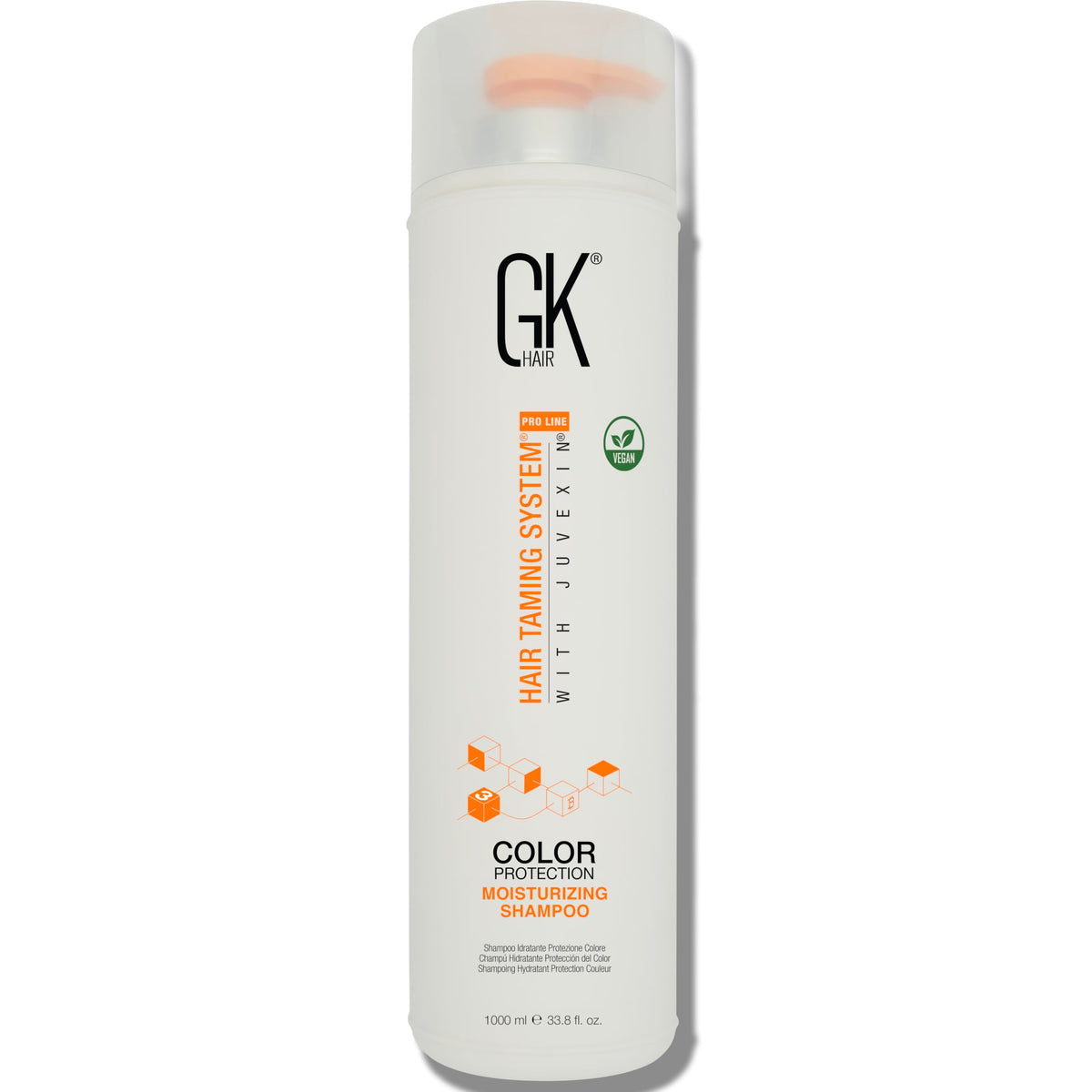GK HAIR front bottle view showing keratin shampoo and moisturizing benefit