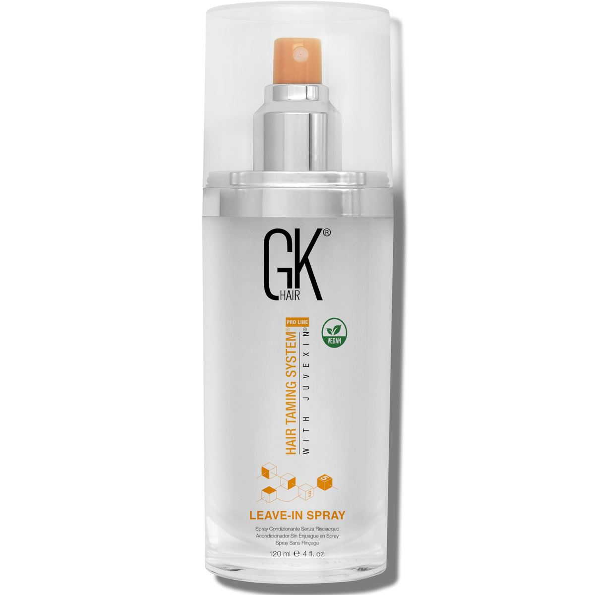 GK HAIR front bottle view showing product branding and lightweight design