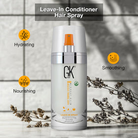 GK HAIR 120ml bottle beside common item to show compact travel-friendly size