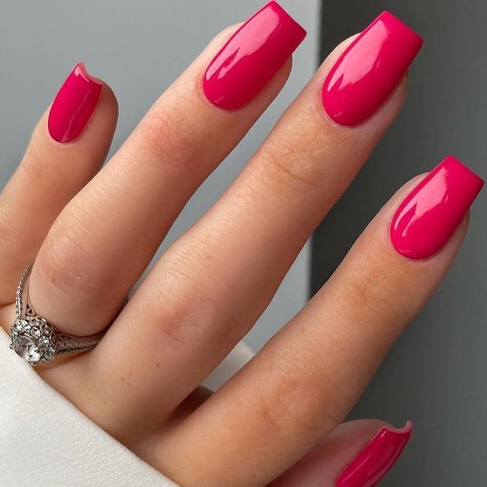 GLAMERMAID front packaging showing hot pink press-on nails and benefits