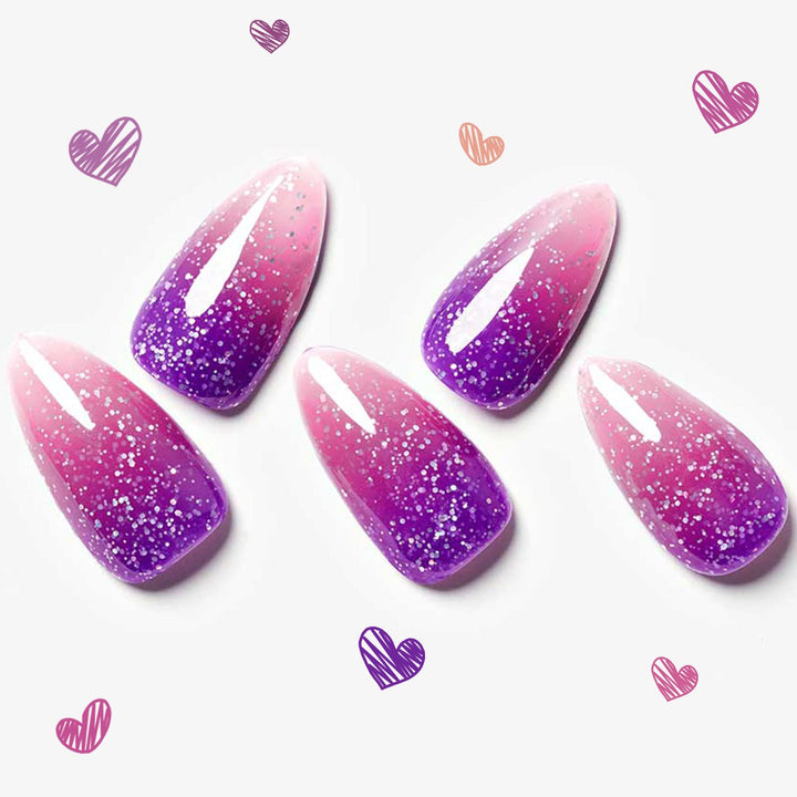 GLAMERMAID front packaging showing thermo purple-pink press-on set and clear benefits