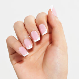 GLAMERMAID nails worn on hand demonstrating neat short square fit and polish-free shine