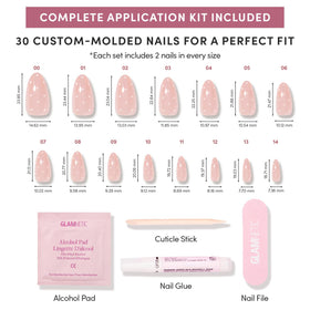 Glamnetic nails worn on hand in casual setting showing flattering medium oval silhouette