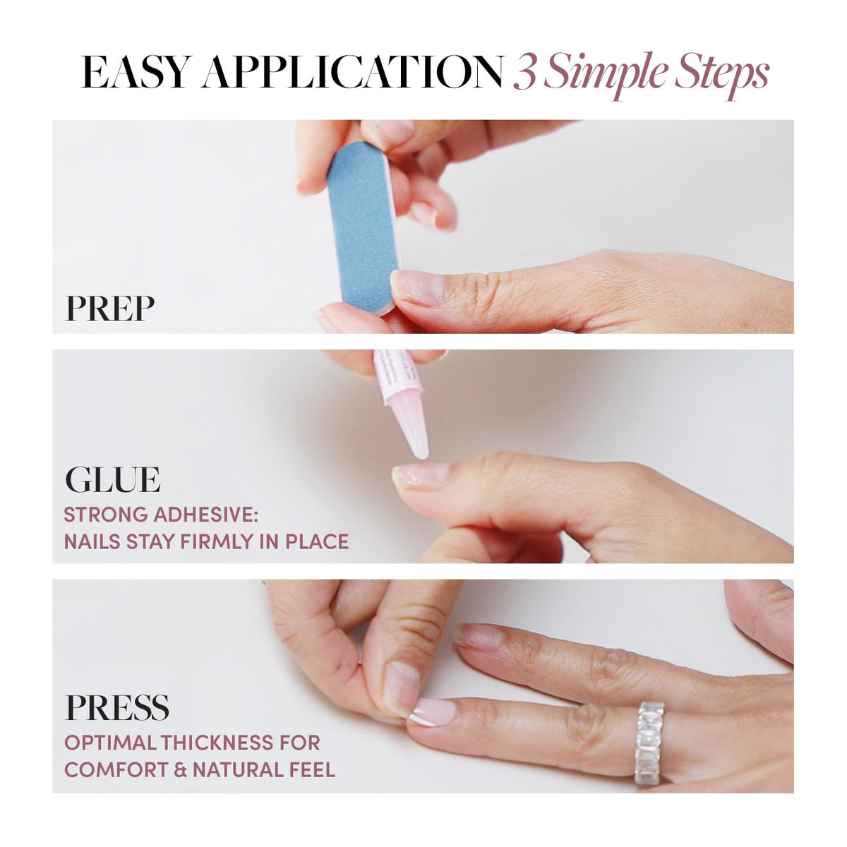 Glamnetic layout of 15 nail sizes displayed to illustrate custom fit options