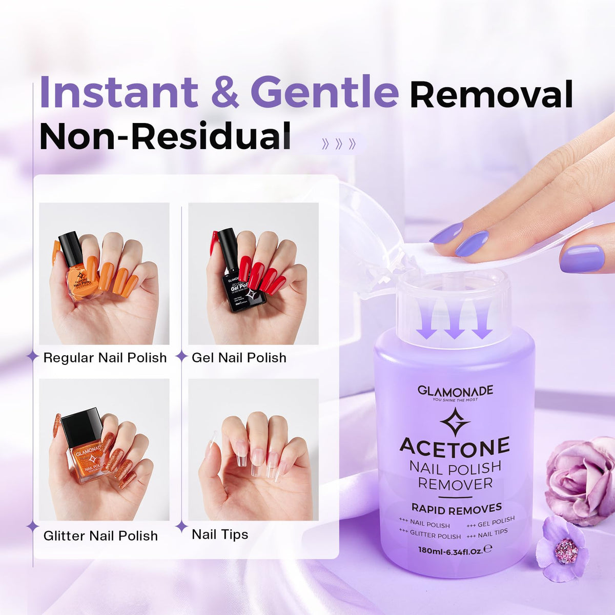 Glamonade close-up gel texture clinging to cotton for targeted removal