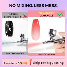 Glamonade closeup on nozzle flow illustrating smooth, clog-free spray