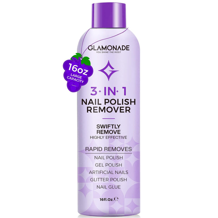 glamonade front bottle showing 16 fl oz size and label, clear view of professional remover benefit