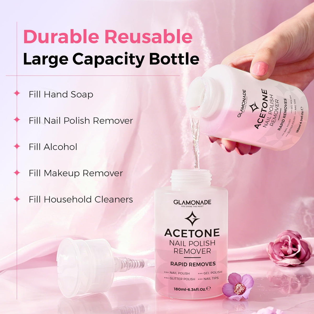 Glamonade bottle shown in hand for scale and portable convenience
